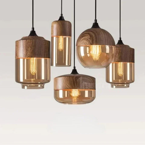 Jevaglo | Luxurious Pendant Light Made Of Glass And Wood