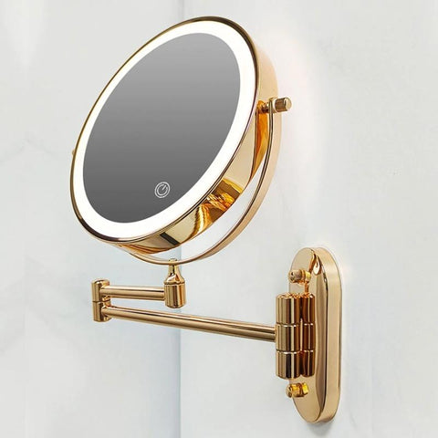 Gouden oplaadbare LED-vergrootspiegel voor make-up en badkamer