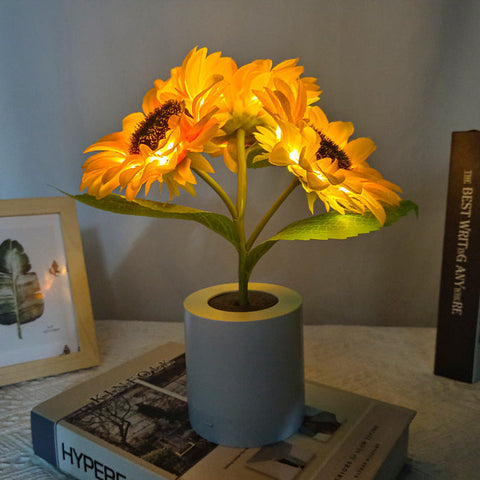 Glinsterende zonnebloemlamp | LED-tafellamp met bloemenmotief | Oplaadbaar via USB | Decoratie geïnspireerd op de natuur