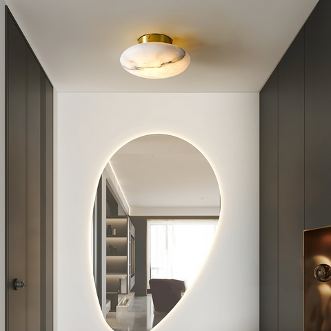 Elegante albasten ovale plafondlamp | Natuurlijk minimalistisch design