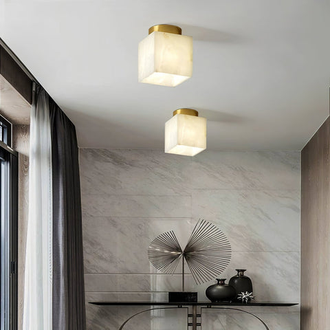 Moon Glow Alabaster Plafondlamp | Elegante messing &amp; zachte LED-ambiance