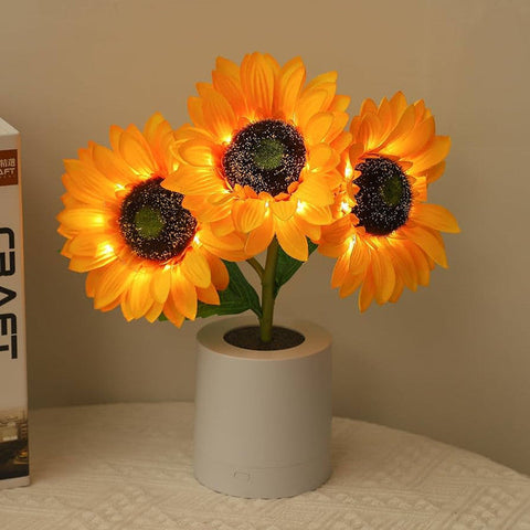 Glinsterende zonnebloemlamp | LED-tafellamp met bloemenmotief | Oplaadbaar via USB | Decoratie geïnspireerd op de natuur