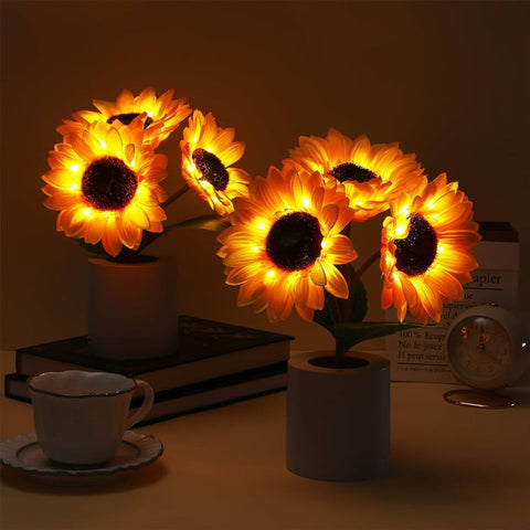Glinsterende zonnebloemlamp | LED-tafellamp met bloemenmotief | Oplaadbaar via USB | Decoratie geïnspireerd op de natuur