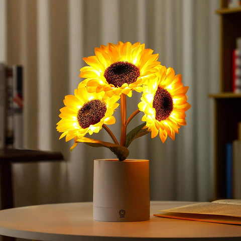 Glinsterende zonnebloemlamp | LED-tafellamp met bloemenmotief | Oplaadbaar via USB | Decoratie geïnspireerd op de natuur