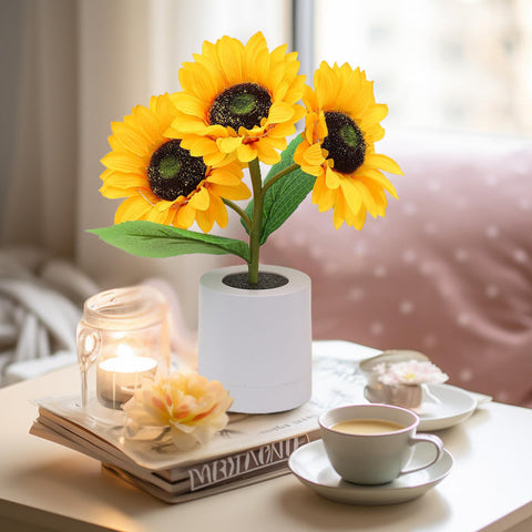 Glinsterende zonnebloemlamp | LED-tafellamp met bloemenmotief | Oplaadbaar via USB | Decoratie geïnspireerd op de natuur
