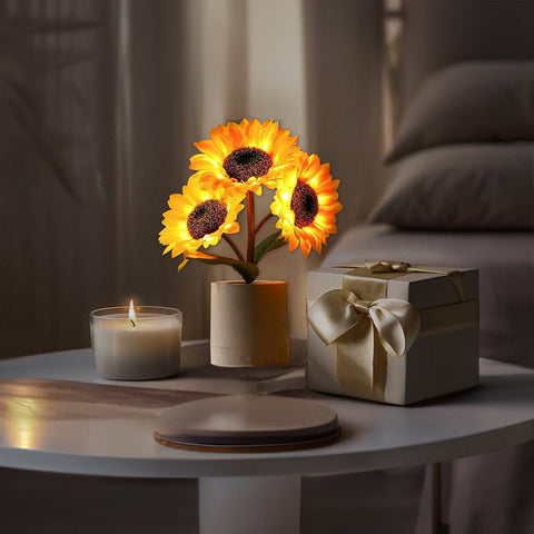 Glinsterende zonnebloemlamp | LED-tafellamp met bloemenmotief | Oplaadbaar via USB | Decoratie geïnspireerd op de natuur