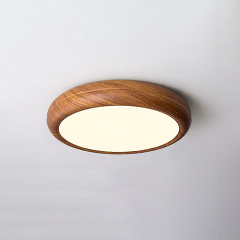 Ronde plafondlamp met houtnerf | Scandinavisch design met donkere houtnerfafwerking | Warm wit licht, vast acrylontwerp
