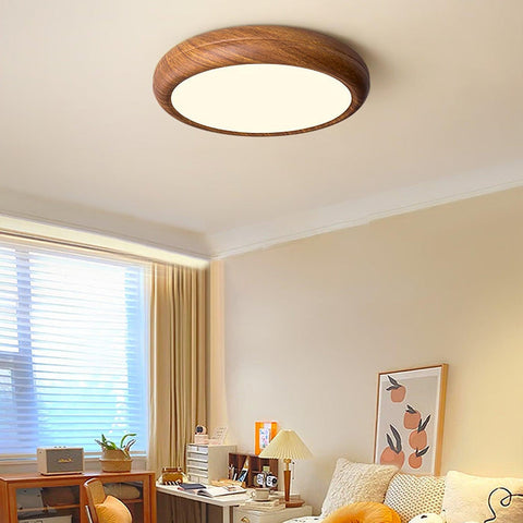 Ronde plafondlamp met houtnerf | Scandinavisch design met donkere houtnerfafwerking | Warm wit licht, vast acrylontwerp