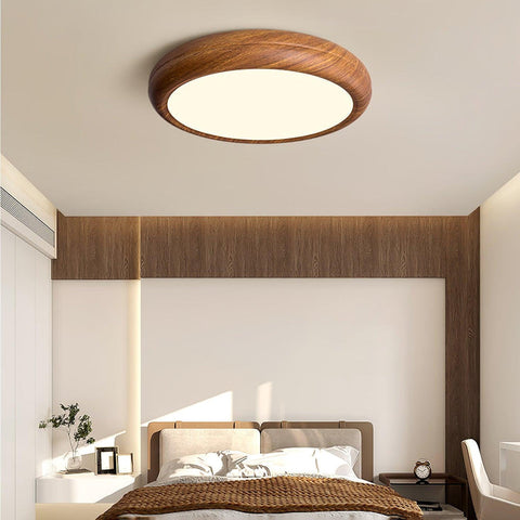 Ronde plafondlamp met houtnerf | Scandinavisch design met donkere houtnerfafwerking | Warm wit licht, vast acrylontwerp