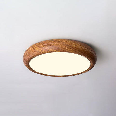 Ronde plafondlamp met houtnerf | Scandinavisch design met donkere houtnerfafwerking | Warm wit licht, vast acrylontwerp