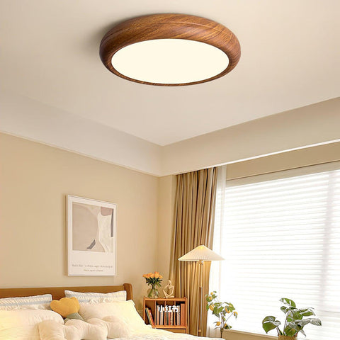 Ronde plafondlamp met houtnerf | Scandinavisch design met donkere houtnerfafwerking | Warm wit licht, vast acrylontwerp