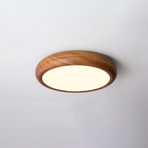 Ronde plafondlamp met houtnerf | Scandinavisch design met donkere houtnerfafwerking | Warm wit licht, vast acrylontwerp