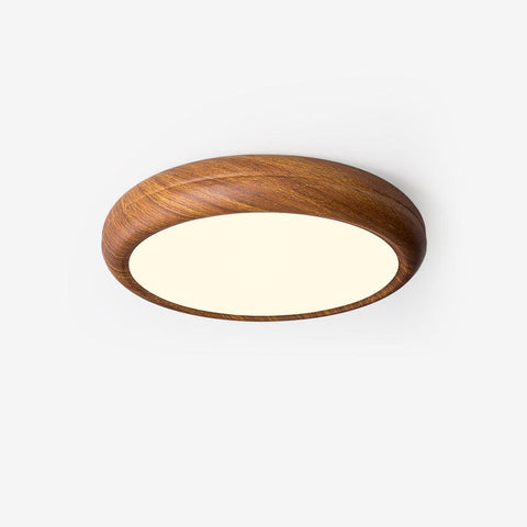 Ronde plafondlamp met houtnerf | Scandinavisch design met donkere houtnerfafwerking | Warm wit licht, vast acrylontwerp