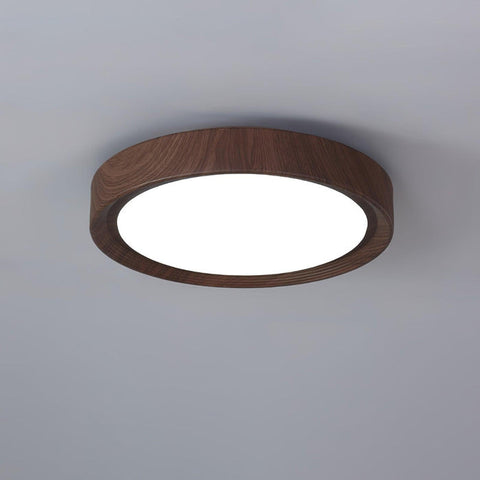 Ronde plafondlamp met houtnerf | Scandinavisch design met donkere houtnerfafwerking | Warm wit licht, vast acrylontwerp