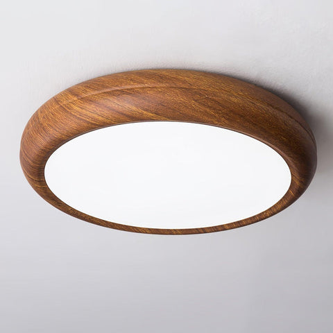 Ronde plafondlamp met houtnerf | Scandinavisch design met donkere houtnerfafwerking | Warm wit licht, vast acrylontwerp