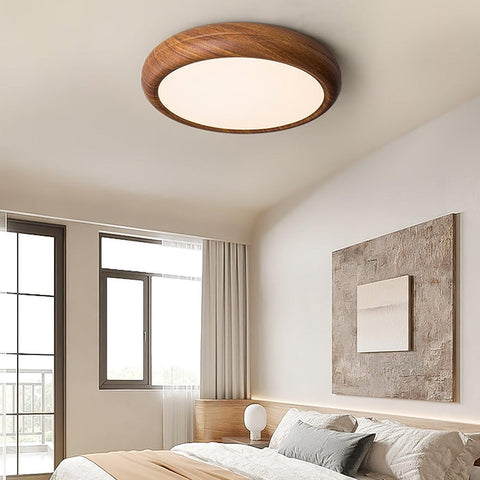 Ronde plafondlamp met houtnerf | Scandinavisch design met donkere houtnerfafwerking | Warm wit licht, vast acrylontwerp