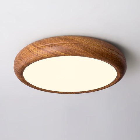 Ronde plafondlamp met houtnerf | Scandinavisch design met donkere houtnerfafwerking | Warm wit licht, vast acrylontwerp