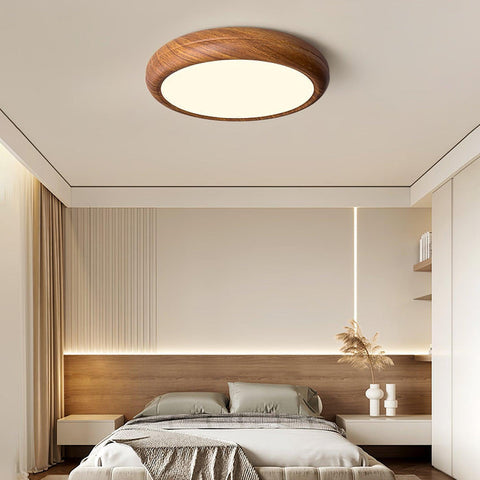 Ronde plafondlamp met houtnerf | Scandinavisch design met donkere houtnerfafwerking | Warm wit licht, vast acrylontwerp
