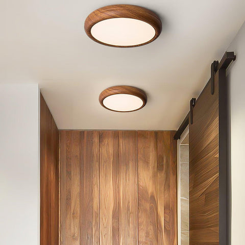 Ronde plafondlamp met houtnerf | Scandinavisch design met donkere houtnerfafwerking | Warm wit licht, vast acrylontwerp