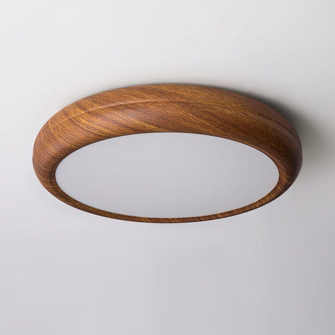 Ronde plafondlamp met houtnerf | Scandinavisch design met donkere houtnerfafwerking | Warm wit licht, vast acrylontwerp