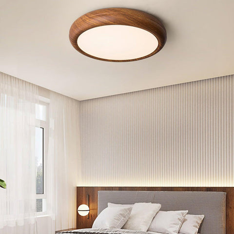 Ronde plafondlamp met houtnerf | Scandinavisch design met donkere houtnerfafwerking | Warm wit licht, vast acrylontwerp