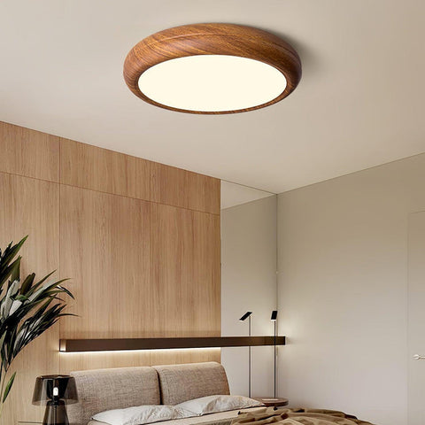 Ronde plafondlamp met houtnerf | Scandinavisch design met donkere houtnerfafwerking | Warm wit licht, vast acrylontwerp