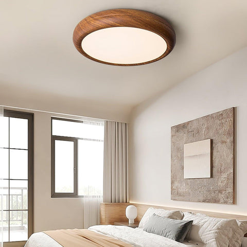 Ronde plafondlamp met houtnerf | Scandinavisch design met donkere houtnerfafwerking | Warm wit licht, vast acrylontwerp