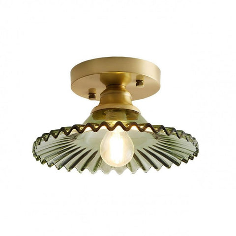 Vintage helder glazen geribbelde bloemblaadjes plafondlamp