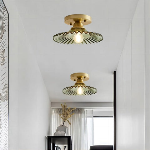 Vintage helder glazen geribbelde bloemblaadjes plafondlamp