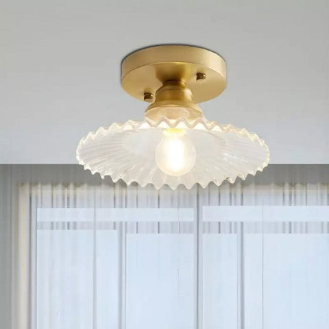 Vintage helder glazen geribbelde bloemblaadjes plafondlamp