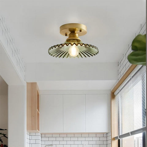 Vintage helder glazen geribbelde bloemblaadjes plafondlamp