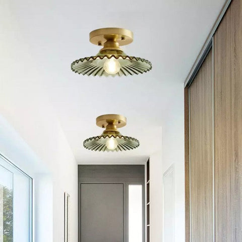 Vintage helder glazen geribbelde bloemblaadjes plafondlamp