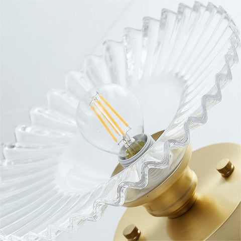 Vintage helder glazen geribbelde bloemblaadjes plafondlamp